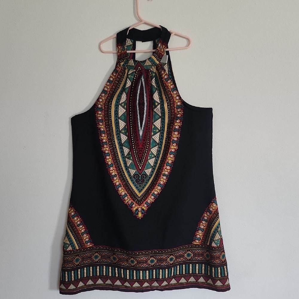 Bohemian Halter Dress with Colorful Patterns